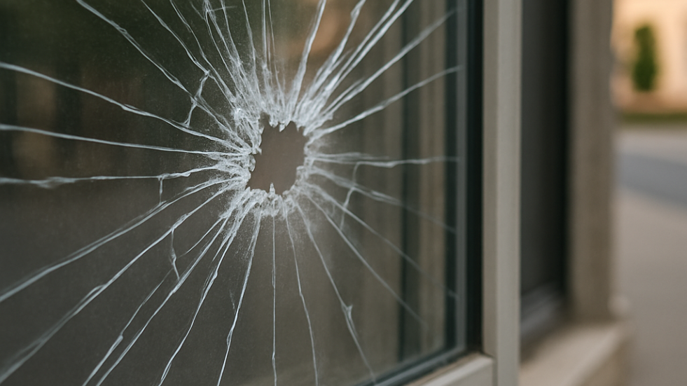 Symbolbild: eingeschlagene Fensterscheibe – Sachbeschädigung in Merseburg